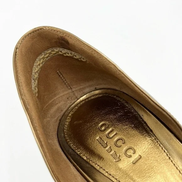 GUCCI WOMEN’S HORSE BIT OPEN TOE GOLD HEEL SZ 5.5 B - Picture 8 of 10